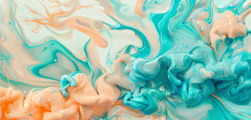 Creamy abstract background with textured swirls of turquoise and peach.