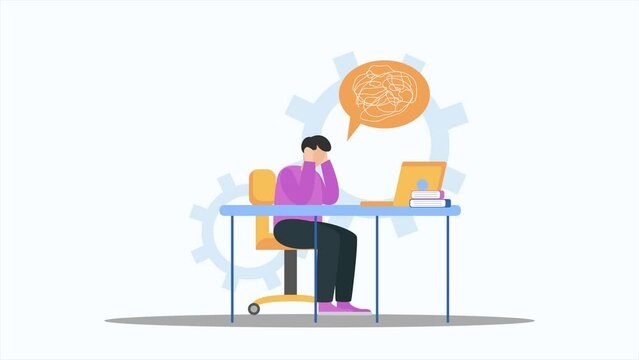 Animated video busy people in stress and fatigue at work. Full length animation illustration. High quality 4k footage.