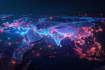 Obraz premium Digital Map of Asian Network Technology created with Generative AI