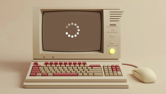 retro computer keyboard and mouse 3d illustration. vintage technology illustration. seamless looping overlay 4k virtual video animation background
