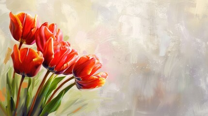 Celebrate Mother s Day with a stunning floral arrangement featuring vibrant tulip flowers set against a soft light background on a festive greeting card