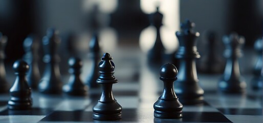 business  game competitive strategy with chess board game with blur background - obrazy, fototapety, plakaty