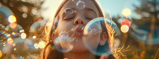 young gen z teenager from future blowing bubbles