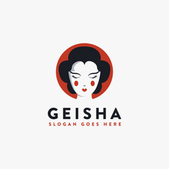 Minimalist Japanese Geisha face Logo Icon vector template on white background