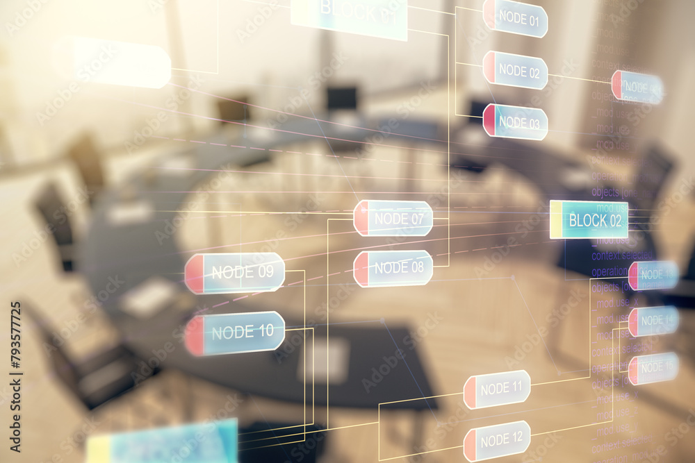 Aufkleber abstract virtual coding concept on a modern conference room background. multiexposure
