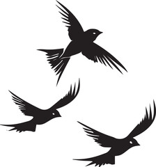 Set of Swallow Birds Flying on white background 