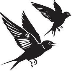 Set of Swallow Birds Flying on white background 