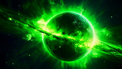 Obraz premium The Green Big Bang. Universe Explosion. The Beginning. Space Background. 
