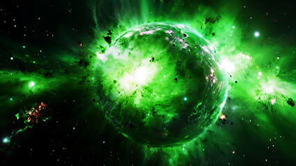 The Green Big Bang. Universe Explosion. The Beginning. Space Background.