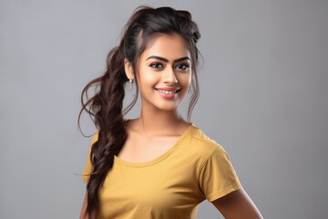 Fototapeta premium young and stylish woman in yellow t shirt