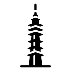 "City Tower Icon: Depicting A Tall Office Tower, This Building Icon Captures The Essence Of A Skyscraper Against The Cityscape Backdrop."