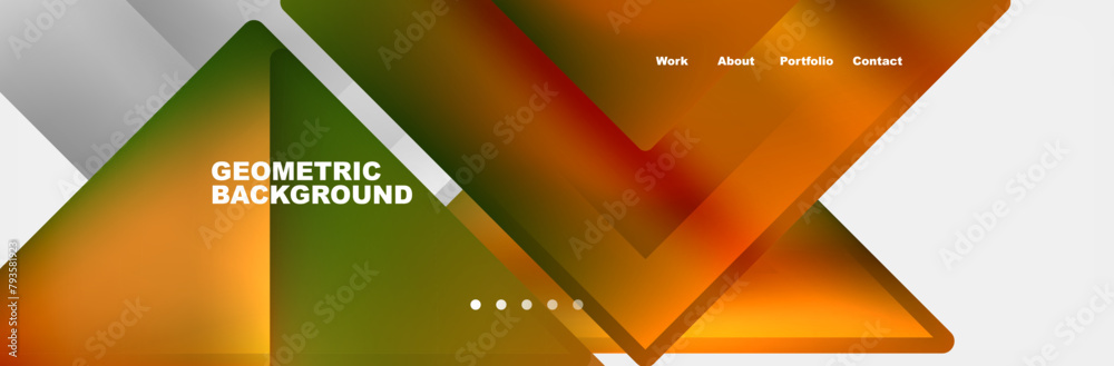 Poster a geometric background with orange and green triangles on a white background . high quality