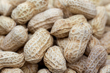 Closeup of Organic Roasted Peanuts. Healthy, Delicious and Crunchy snacks