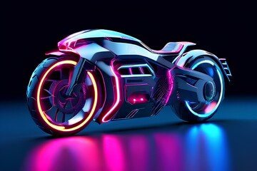 Futuristic Generic motorcycle concept design with colorful neon ambiance on black background.
