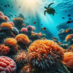 Colorful corals in the sea