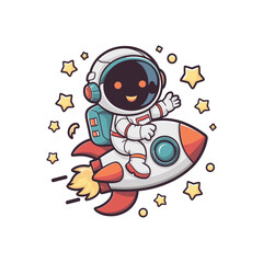 Cute Astronaut Riding Rocket Cartoon Vector Icon Illustration. Science Technology Icon Concept Isolated Premium Vector. Flat Cartoon Style