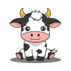 A flat cartoon illustration of a baby cow, illustration