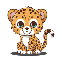 A flat cartoon illustration of a baby cheetah illustration