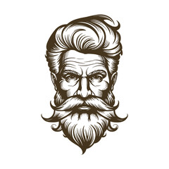 Stylish barber shop logo featuring a dashing man with a beard and mustache