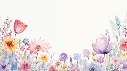 Watercolor abstract flowers on pastel background with copy space. Floral background for posters, greeting card. - obrazy, fototapety, plakaty