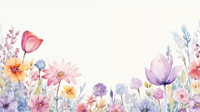 Watercolor abstract flowers on pastel background with copy space. Floral background for posters, greeting card.