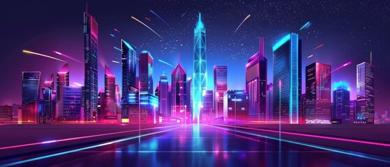 Future night city cyberpunk colorful neon light