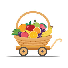 fruit basket cartoon flat illustration