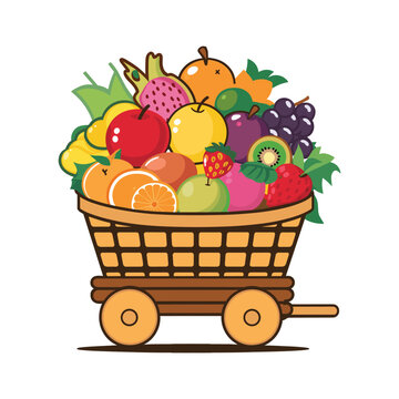 fruit basket cartoon flat illustration