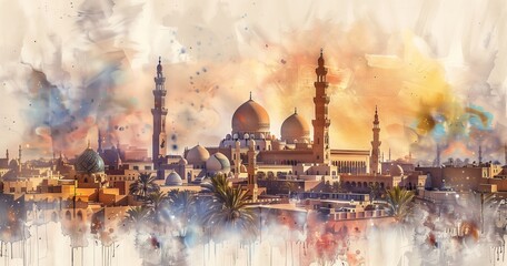 watercolor artwork inspired by Egypt - obrazy, fototapety, plakaty