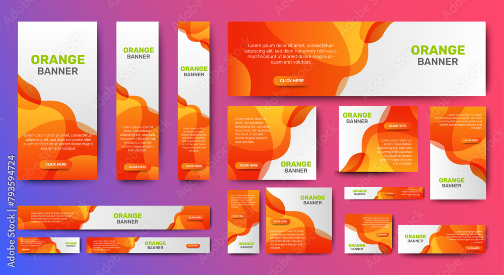Poster set of business orange background for web ad banner template with text and image spaces. vector