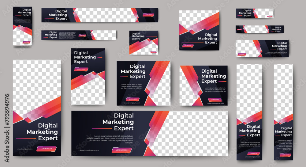 Canvas Prints professional business web ad banner template with photo place. modern layout black background and re