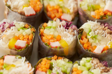 Vegetable spring rolls on plate