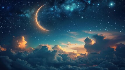 Obraz na płótnie Canvas moon, star and clouds, digital illustration