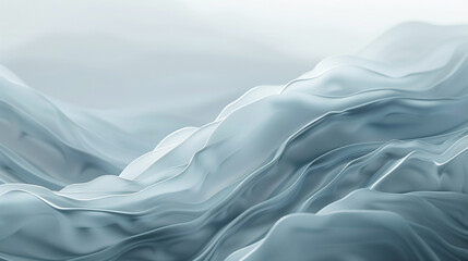Obraz premium An abstract, 3D rendering of soft waves in a minimalist design, using a palette of cool grays and whites to suggest tranquility and space.