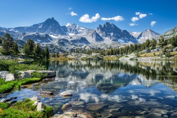 Fototapeta na wymiar Serene Mountain Lake Reflection on a Clear Summer Day