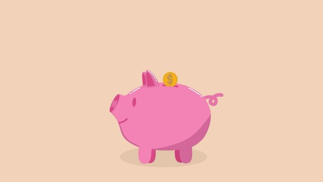 Animation of a piggy bank with coins.  financial concept piggy bank