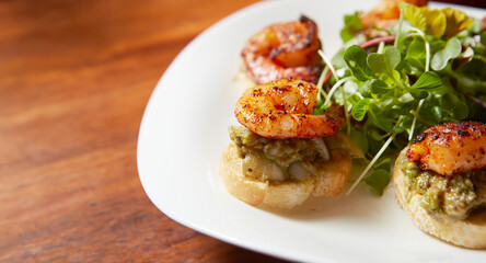 Grilled shrimp and salad