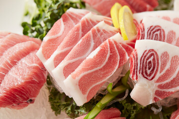  Various parts of fresh tuna sashimi