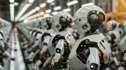 humanoid robots working on a car factory