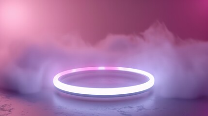 Obraz na płótnie Canvas LED light ring with smoke on pink background.