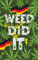 weed leaf poster with german flag in green field background illustration