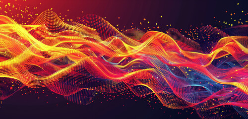 Fiery pixel waves in red, orange, and yellow, evoking the intensity of digital flames. - obrazy, fototapety, plakaty
