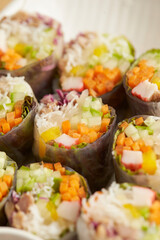 Vegetable spring rolls on plate