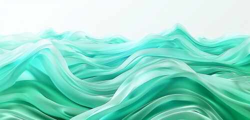 Mint green and aqua blue waves on a 3D white canvas, exuding tranquility.