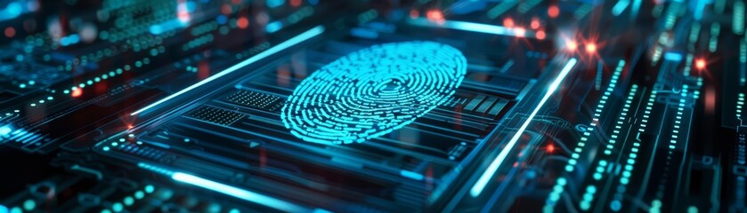 Designing a visual representation of a fingerprint scanner in a futuristic setting - obrazy, fototapety, plakaty