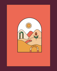 mid-century modern landscape with snake vector template