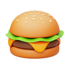 Delicious Melt Cheese Overload Beef Burger 3D Rendering Icon Isolated Transparent Background	