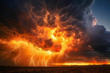 In a bizarre twist of physics, a thunderstorm played music, bolts of lightning acting as conductors, and booming thunder as an otherworldly drumbeat - obrazy, fototapety, plakaty