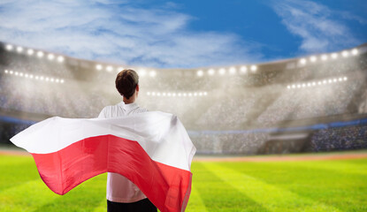 Poland football team supporter on stadium.