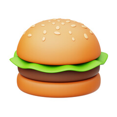 Delicious Beef Burger 3D Rendering Icon Isolated Transparent Background	
